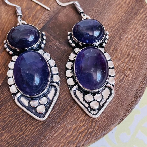 Amethyst Gemstone 925 Sterling Silver Plated Long Drop Dangle Earrings 2 ¼” NEW - Picture 7 of 8